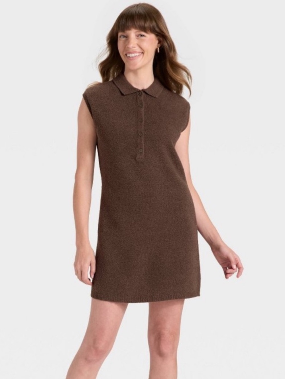 Universal Thread Sleeveless Sweater Polo Knit Mini Dress in Chocolate Brown